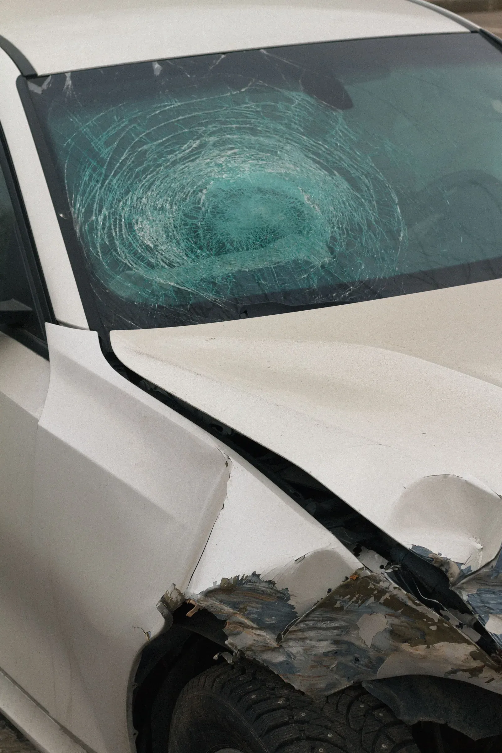 Damaged vehicles after a city traffic collision