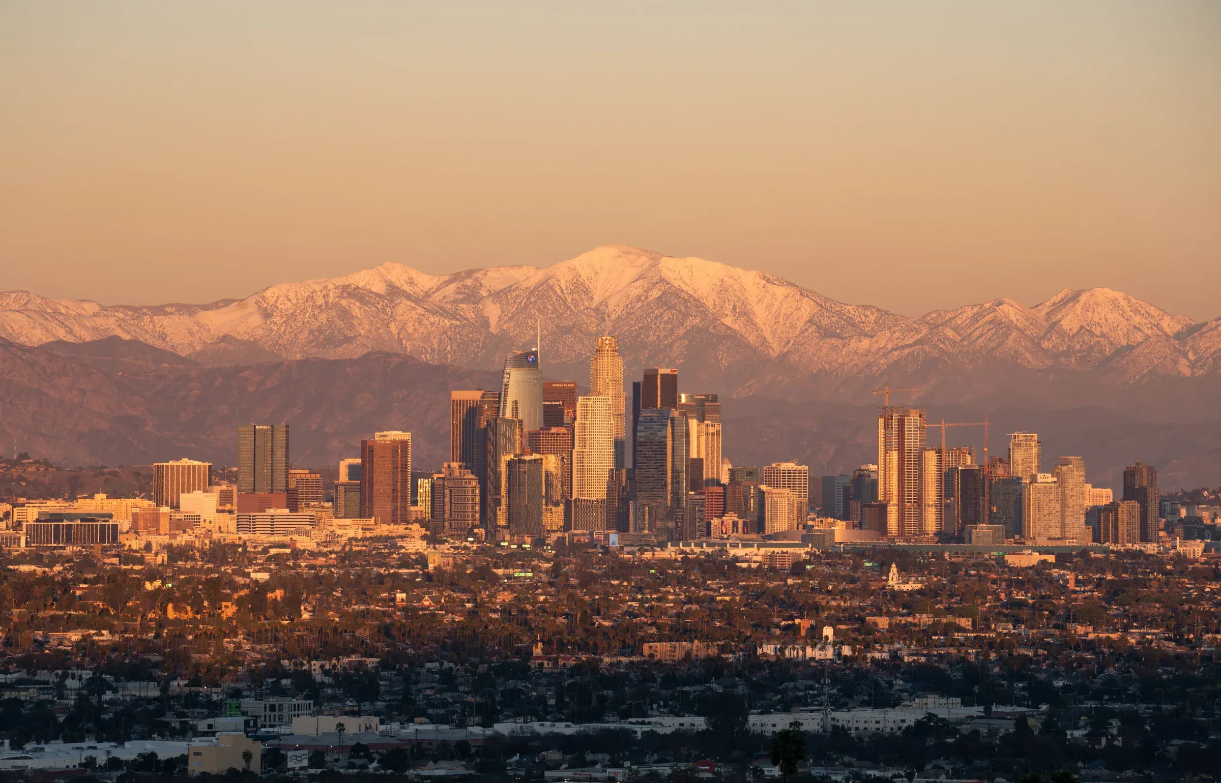 Los Angeles skyline in warm evening light